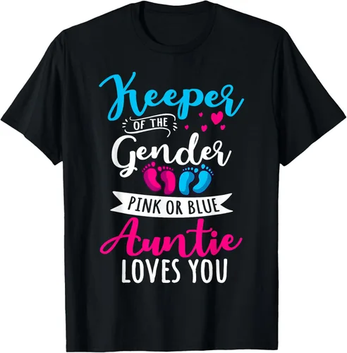 Keeper Of The Gender Auntie Loves You Aunt Baby Announcement - Camiseta, Negro -
