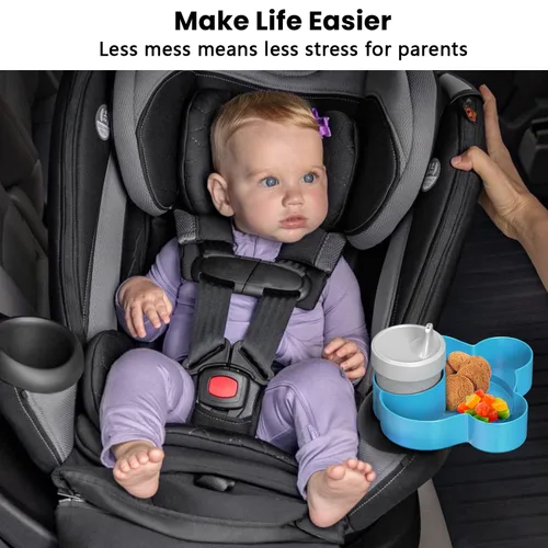 Miniatura 6 de Bandeja para asiento de automóvil – Convierte el portavasos en aperitivos, bandeja de juguetes para niños de viaje, giratoria 360 grados (azul)