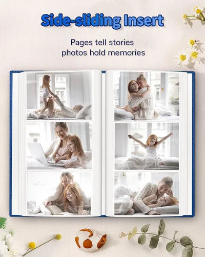 Miniatura 5 de Álbum de fotos Artfeel 4x6 con 300 bolsillos, álbumes de fotos deslizables, libro de recuerdos con cubierta de lino y ventana frontal, libro de Azul