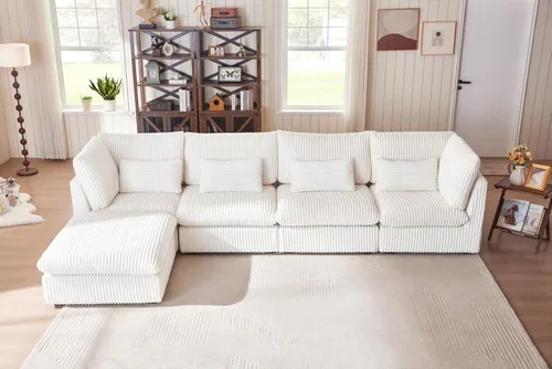 Miniatura 30 de Sofá Modular de Gran Tamaño, Sofá Seccional de Chenilla Nube Extra Profundo con Chaise Otomana, Sofá Esponjoso de Chenilla de 4 Plazas para Sala