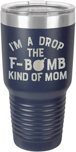 Miniatura 21 de I'M A DROP THE F BOMB KIND OF MOM Vaso negro de 30 onzas con popote y tapa superior deslizante Taza de viaje de acero inoxidable Comparar