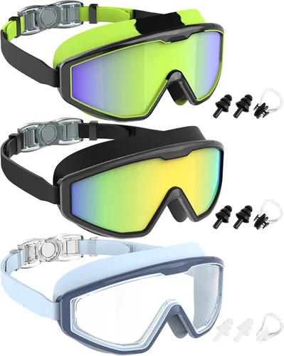 Miniatura 18 de NSSIW Gafas de natación para niños, antiniebla, sin fugas, con clip para la nariz, tapones para los oídos para niñas, niños y jóvenes, 6-14, paquete