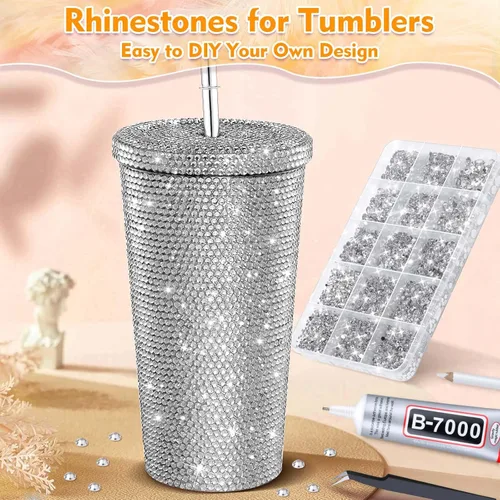 Miniatura 6 de B-7000 Pegamento con 14000 diamantes de imitación artesanales para ropa, diamantes de imitación plateados de resina con parte trasera plana, kit