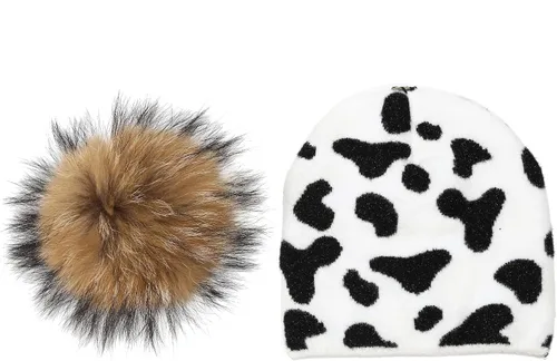 Miniatura 3 de Joylife Gorro de invierno con pompones de piel y diseño de calavera de punto unisex de doble capa