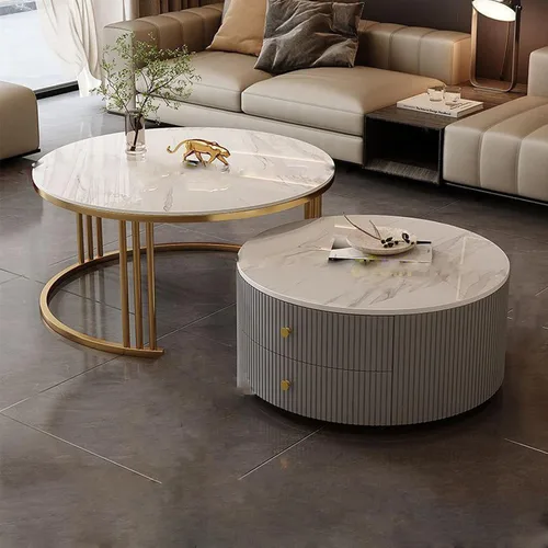 Miniatura 12 de Mesa de centro redonda anidable, mesas de centro redondas con almacenamiento para sala de estar, mesa de centro para sala minimalista, mesa