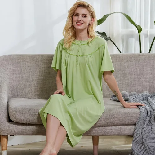 Miniatura 4 de Keyocean - Camisón de algodón para mujer, suave, cómodo, ligero, manga corta, vestido de casa, ropa de dormir, ropa de sala para verano.