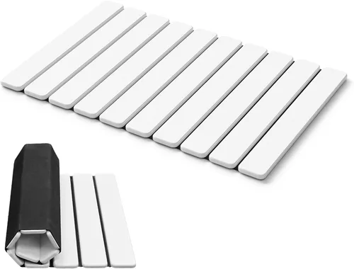 Miniatura 13 de AWW Tapete de baño plegable de piedra, de secado rápido, tierra de diatomeas con tapete antideslizante, súper absorbente, fácil de limpiar, compacto