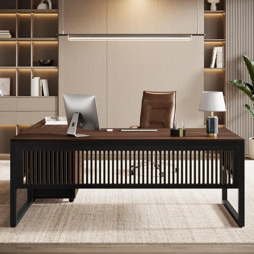 Miniatura 5 de Tribesigns Escritorio ejecutivo en forma de L de 63 pulgadas con archivador móvil, escritorio grande para computadora de oficina, mesa de muebles