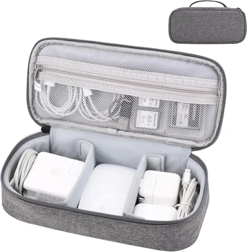 Tech - Estuche organizador de viaje, bolsa de transporte de artículos electrónicos para cable, cargador y cables (gris oscuro)