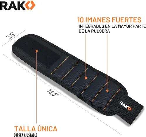 Miniatura 4 de Pulsera magnética Rak. Pulsera con fuerte imán para sostener tornillos, clavos y brocas. La mejor herramienta de mantenimiento para regalar a tu