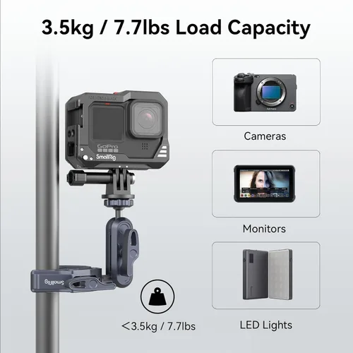 Miniatura 2 de SMALLRIG Abrazadera de montaje para cámara, brazo mágico de cabeza esférica y adaptador para Gopro, soporte para monitor de cámara con orificios