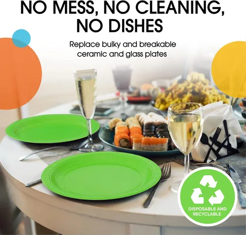 Miniatura 7 de Exquisite Party Solids - Platos desechables de papel verde lima, de 7 pulgadas, platos desechables de color verde lima para fiestas, 100