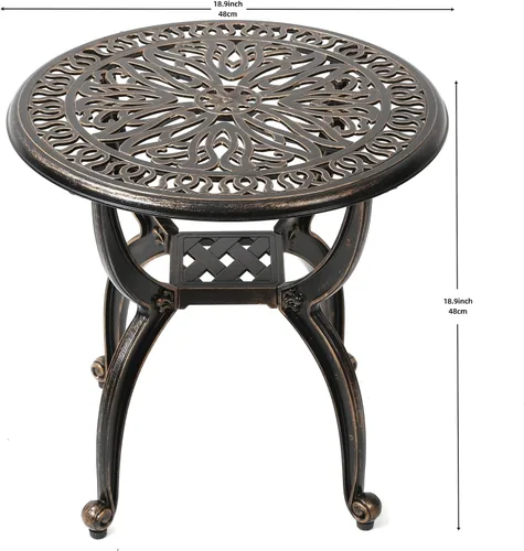 Miniatura 2 de C/G patio casa C/G Mesa auxiliar de aluminio fundido para patio, mesa auxiliar decorativa para exteriores, patrón floral ornamentado