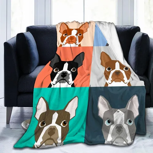 Miniatura 8 de Bonita manta de bulldog francés con diseño floral, suave y acogedora, manta de franela ligera y cálida de felpa para sofá, camping, oficina, viajes