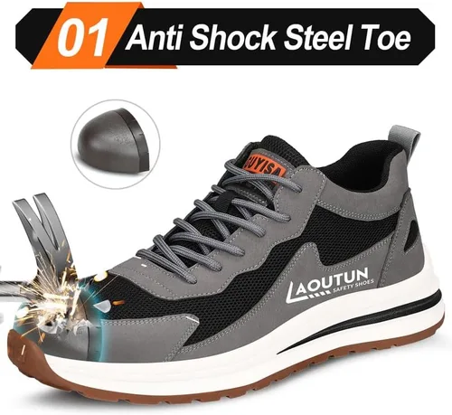 Miniatura 2 de LAoutun Zapatos de punta de acero para hombres y mujeres, zapatos de trabajo de seguridad indestructibles, ligeros, con puntera de acero