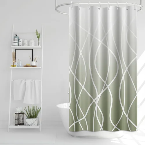 Miniatura 77 de Cortina de ducha pequeña a rayas gris claro degradado para baño, 36 x 72 pulgadas, juego de cortina de ducha geométrica para cabina de RV