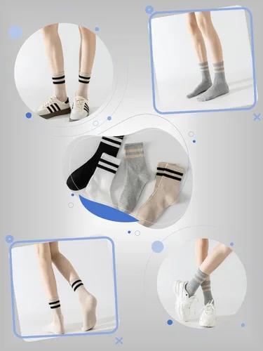 Miniatura 5 de YUWELL Calcetines crew a rayas para mujer, calcetines casuales de algodón cómodos para mujer, 4 pares, talla 5-10