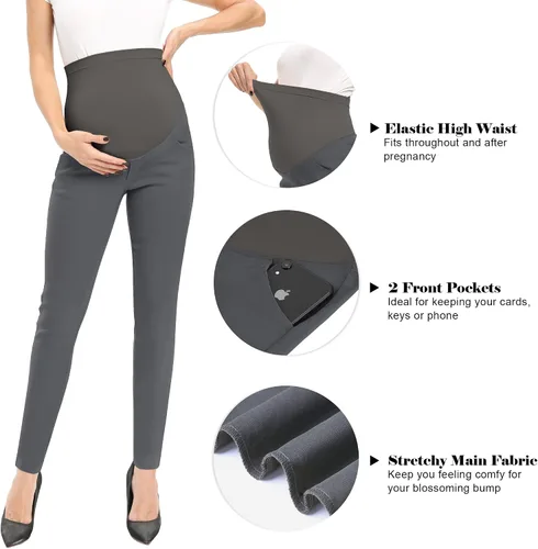 Miniatura 3 de fitglam Pantalones de maternidad para mujer, para el trabajo, pantalones de embarazo, pantalones de oficina sobre el vientre, pantalones elásticos