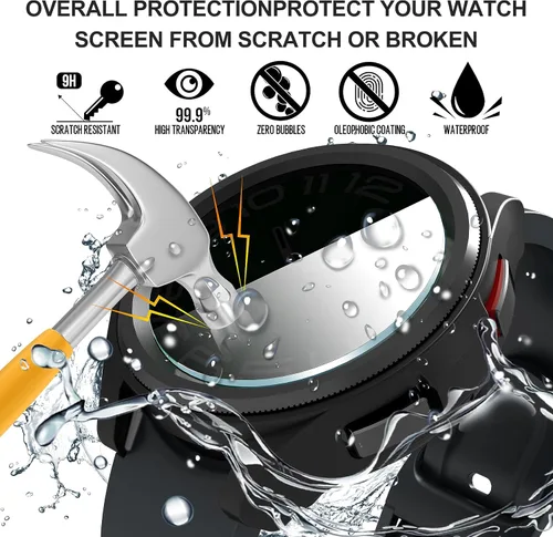 Miniatura 6 de Suoman Paquete de 4+4 fundas para Samsung Galaxy Watch 6 Classic de 1.772 pulgadas (1.850 in), protector de pantalla de privacidad de vidrio