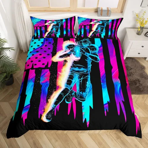 Miniatura 11 de Feelyou Juego de ropa de cama de fútbol, funda de edredón marrón para niños y niñas, juego de pelota de fútbol, juego de competición deportiva