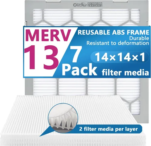 Miniatura 12 de Filtro de aire MERV 13 de 20 x 20 x 1, filtro de aire para horno de CA, marco de plástico ABS reutilizable, paquete de 7 medios de filtro