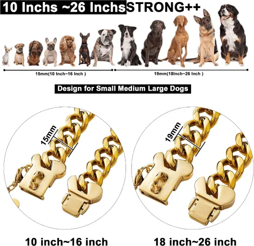 Miniatura 3 de Collar de perro con cadena de oro de 0.71 pulgadas, eslabones cubanos con hebilla de presión segura, collar de metal para Pitbull pequeño y mediano