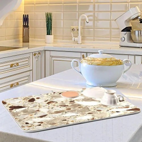 Miniatura 6 de Beige and Brown Marble Print Dish Drying Mat for Kitchen Counter Super Absorbent Drying Mat 16x18 inch Large Dish Drying Matts for Countertop