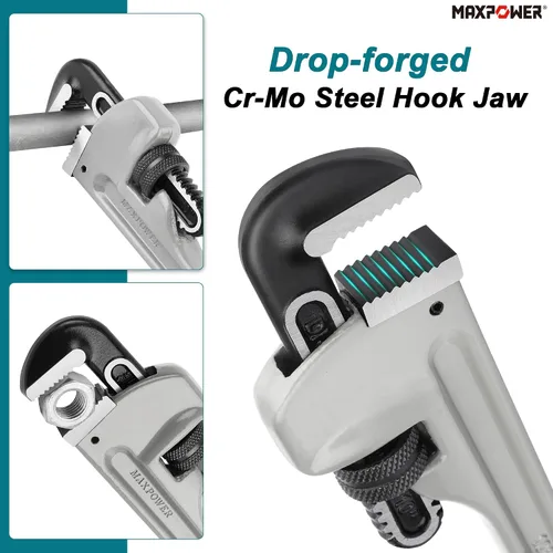 Miniatura 6 de MAXPOWER Llave de tubo de 10 pulgadas, llave de plomería ajustable de aluminio 40% más ligera