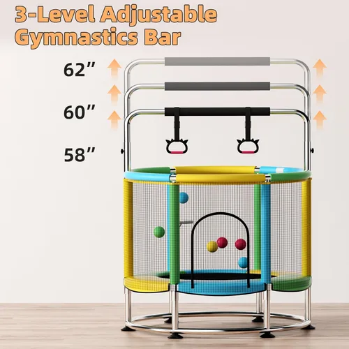 Miniatura 4 de Trampolín de 55 pulgadas para niños, de hasta 440 libras con fondo redondo antivuelco, trampolín para interiores y exteriores con recinto