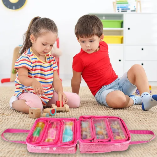 Miniatura 5 de Estuche de transporte para muñecas compatible con muñecas LOL Surprise, bolsa de almacenamiento de juguetes de viaje colgantes con 6 bolsillos Rosa