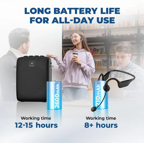 Miniatura 3 de Auriculares con micrófono inalámbrico y amplificador de voz WinBridge, altavoz portátil y micrófono para profesores, mini sistema PA con sonido
