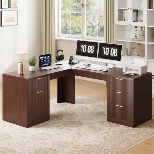 Miniatura 9 de FURSUN Escritorio ejecutivo moderno de 58 pulgadas con almacenamiento, escritorio de oficina en casa con cajón y gabinete, escritorio de madera