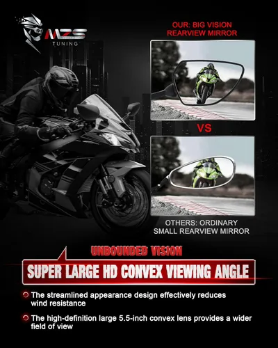 Miniatura 4 de MZS Espejos de Motocicleta de Carreras, Espejo Lateral Retrovisor Giratorio para Motocicleta Deportiva de Carenado Ajustable Negro Compatible