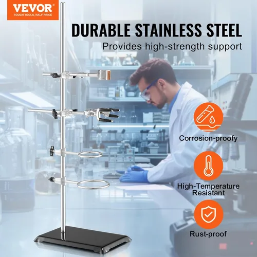 Miniatura 2 de VEVOR Juego de 2 soportes de soporte de laboratorio, soporte de laboratorio de acero con varilla de 23.6 pulgadas y base de hierro fundido de 8.3 x