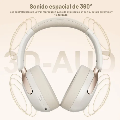 Miniatura 6 de LORELEI QC30 Auriculares híbridos con cancelación activa de ruido, Bluetooth inalámbrico sobre la oreja, piel proteica beige, control activo