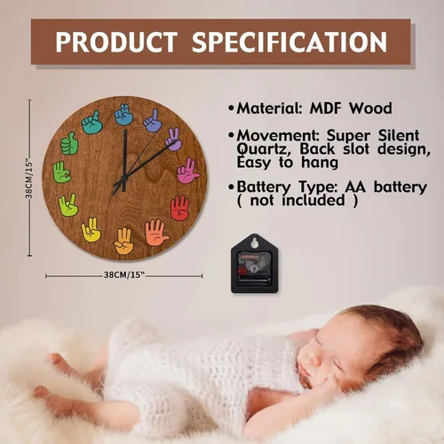 Miniatura 6 de ArogGeld ASL - Reloj de pared de grano de madera de 15 pulgadas, con gestos, funciona con pilas, sin tictac, reloj de madera vintage de granja