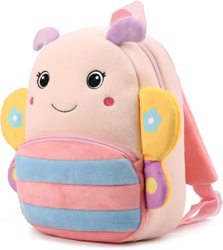 Miniatura 5 de Mochila pequeña para niños y niñas, linda mochila pequeña de dibujos animados de animales de felpa suave para niños de 2 a 6 años, Mariposa-h Rosa