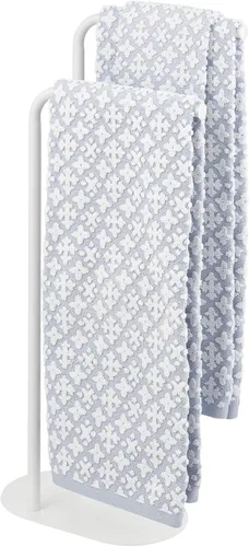 Miniatura 4 de mDesign Toallero alto independiente de acero inoxidable – 2 niveles minimalistas soportes de pedestal para cocina y baño – Estantes para baño