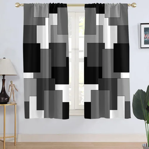 Miniatura 30 de AAtter Cortina de Ventana Verde Azulado y Negro Turquesa Aguamarina Gris Blanco Abstracto Moderno Oscuro Masculino Sala de Estar Dormitorio Cortinas