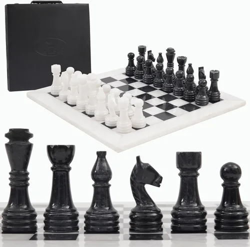Miniatura 8 de Radicaln Juego de ajedrez de mármol de 15 pulgadas, blanco y negro con caja de almacenamiento, juegos de mesa clásicos hechos a mano para adultos