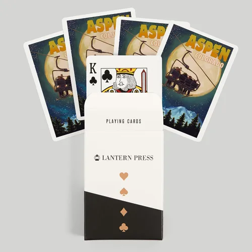 Miniatura 6 de Lantern Press Aspen, Colorado, Remonte de esquí y luna llena (52 cartas de juego, baraja de cartas de tamaño póquer con comodines)