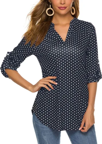 Miniatura 5 de Halife - Blusa tipo túnica para mujer, mangas 34 enrollables, cuello en V, estampado floral