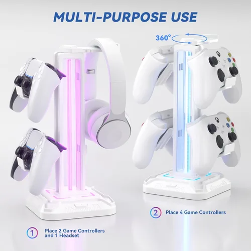 Miniatura 4 de KDD RGB Headset Stand with 9 Light Modes - Controller Holder for Desk - Rotatable Headphone Stand & Detachable Controller Hook for PC Earphone Blanco