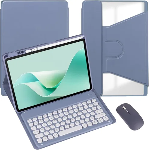 Miniatura 36 de Funda para tableta Samsung Galaxy Tab A8 de 10.5 pulgadas, teclado redondo inalámbrico desmontable Bluetooth, cubierta trasera transparente