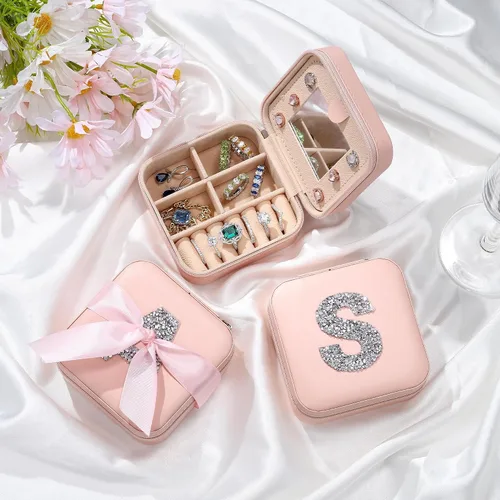 Miniatura 2 de Parima Joyero de viaje Pequeñas cajas de joyería de viaje, organizador de vocación rosa, esenciales de viaje para mujeres, regalos para mamá