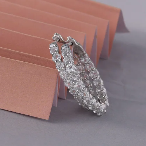 Miniatura 2 de Femme Luxe Pendientes de aro con piedras preciosas Inside-Out en plata, meses de piedra natal