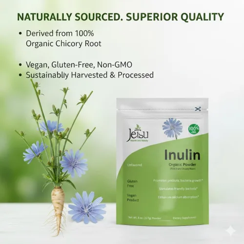 Miniatura 3 de Jetsu Polvo de inulina orgánica raíz de achicoria (FOS) - Fibra de inulina soluble prebiótica apoyo intestinal, mejora la absorción de calcio