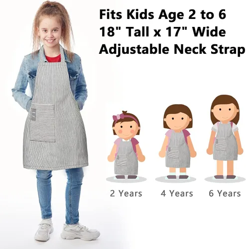 Miniatura 3 de Delantal para niños, babero de chef ajustable de algodón para niños pequeños con bolsillo, para niños de 2 a 5 años, niños y niñas