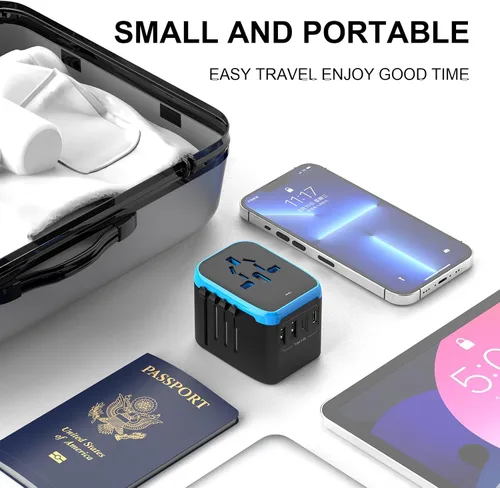 Miniatura 3 de Adaptador de enchufe universal de viaje internacional, adaptador de enchufe de viaje europeo 5 en 1 W/3.5A 2xUSB-A y 2xUSB C cargador de pared