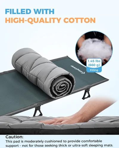 Miniatura 4 de KingCamp Almohadilla para Catre de Campamento, Colchoneta Cómoda y Ligera, Cubrecolchón Esponjoso Suave Cálido Antideslizante para Exteriores
